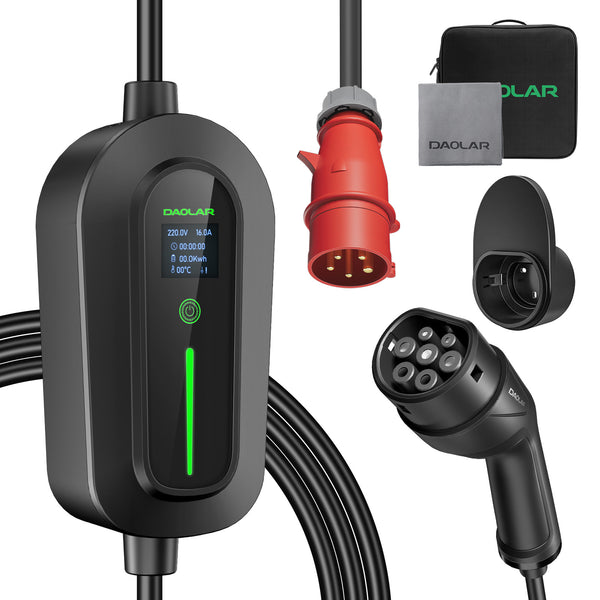 Daolar mobil vegglader / ladestasjon 11 kW, [3-fase | 6-16 A] elbillader med justerbar ladeeffekt, Type 2 ladekabel med CEE-plugg