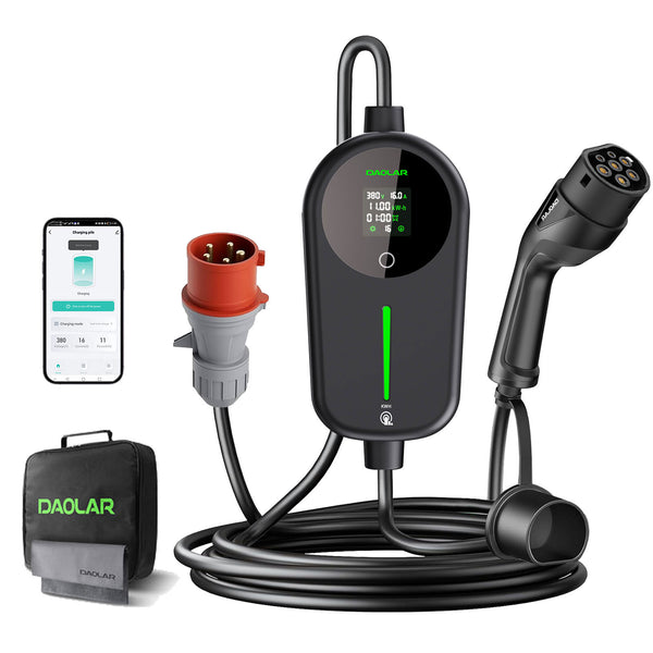 [Flaggskip] Daolar mobil veggboks 11 kW med strømmåler, 6–16A 3-faset type 2 ladekabel med justerbar ladekabel kWh, IP65 vanntett ladestasjon